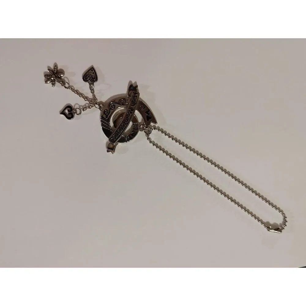 VTG Style High Maintenance Silver Tone Heart Flower Swirl Ribbon Charm Keychain